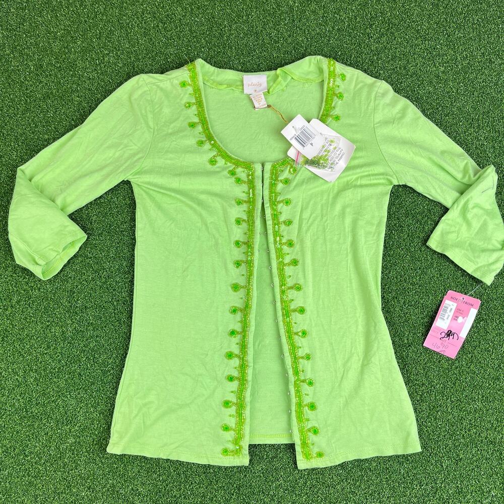 Vintage Plenty Green 3/4 Sleeve Sequin Embellished Cardigan Sz P NWT